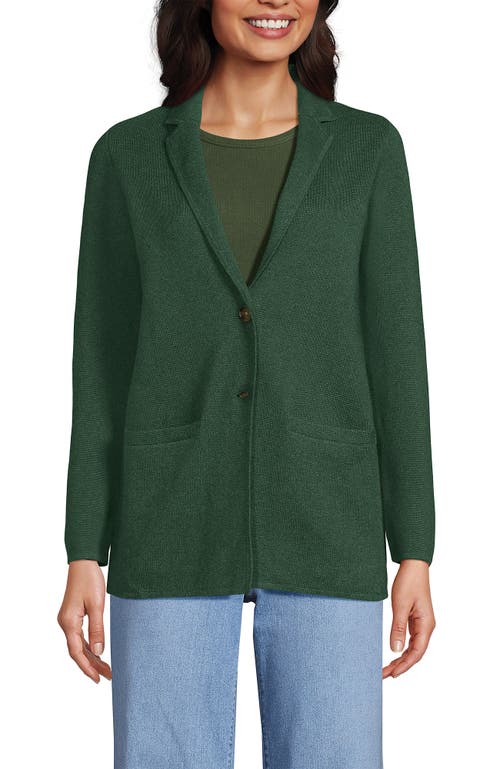 Lands' End Fine Gauge Cotton Button Front Blazer Sweater In Deep Estate Green Heather