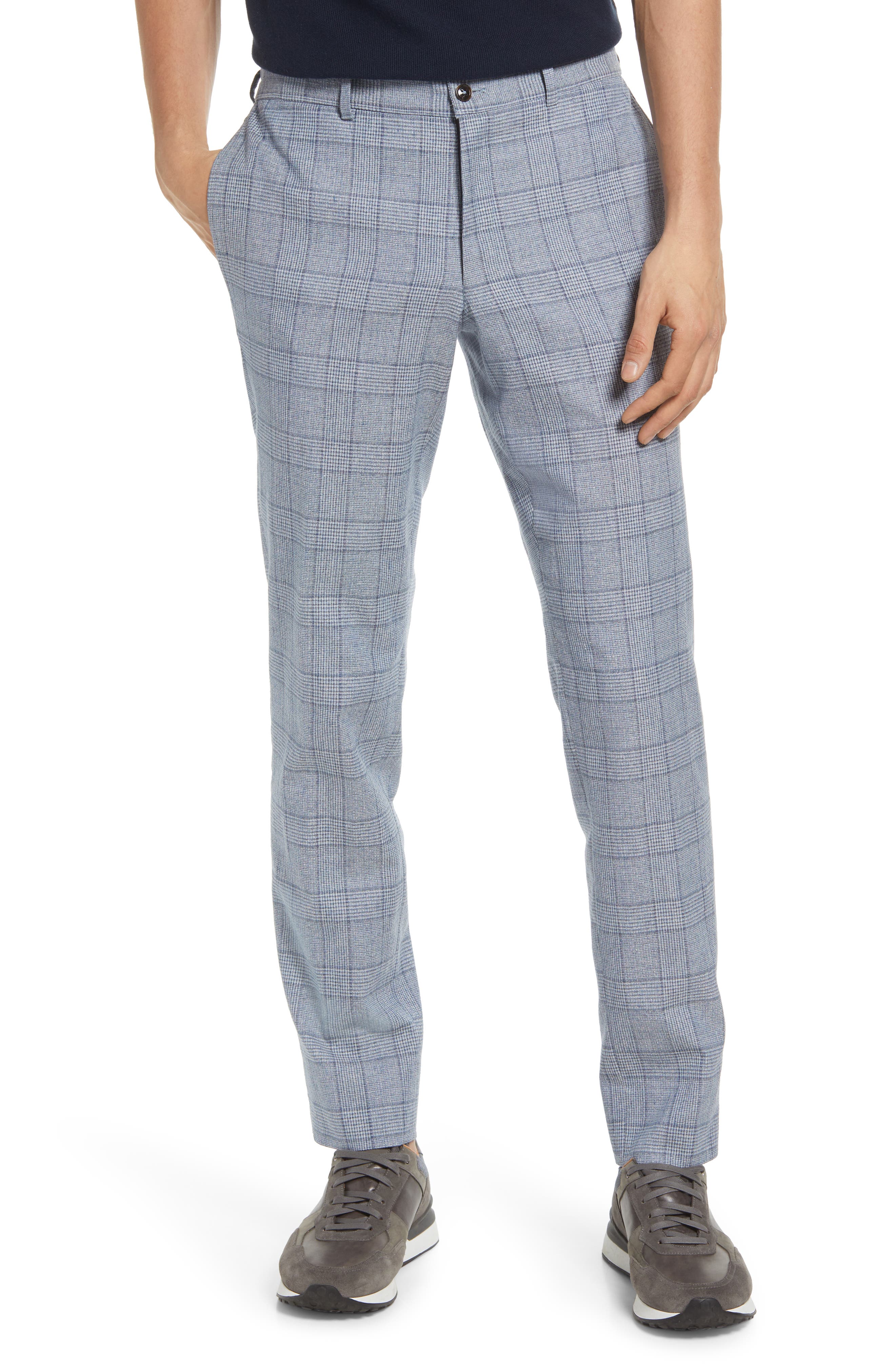 grey plaid trousers mens