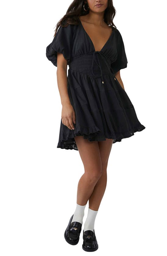 Free People Perfect Day A-line Minidress In Washed Black