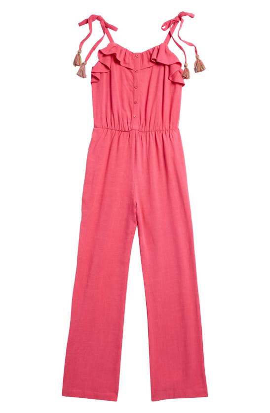 Shop Walking On Sunshine Kids' Tassel Strap Flare Jumpsuit In Hot Pink
