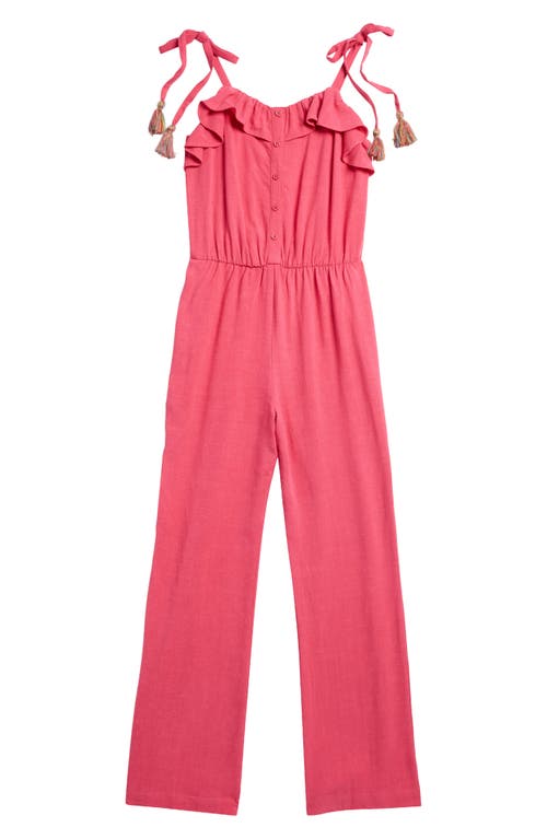 Walking on Sunshine Kids' Tassel Strap Flare Jumpsuit Hot Pink at