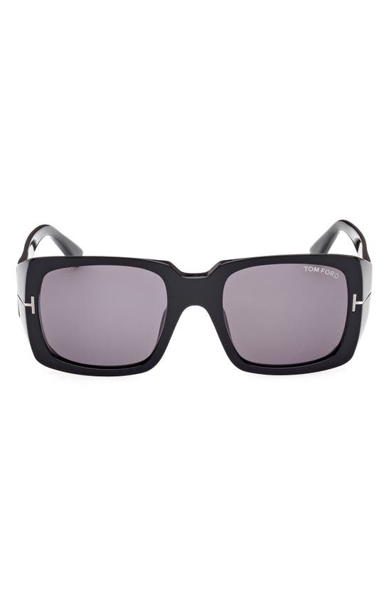 Tom Ford Ryder 51mm Square Sunglasses In Shiny Black / Logo / Smoke
