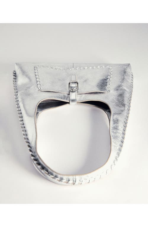 Shop Mango Metallic Leather Shoulder Bag In Silver