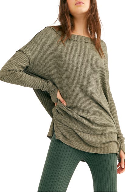 Free People North Shore Thermal Knit Tunic Top In Army