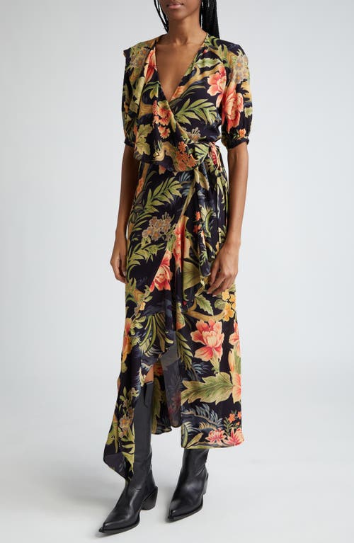 Shop Etro Floral Puff Sleeve Wrap Maxi Dress In Navy Multi