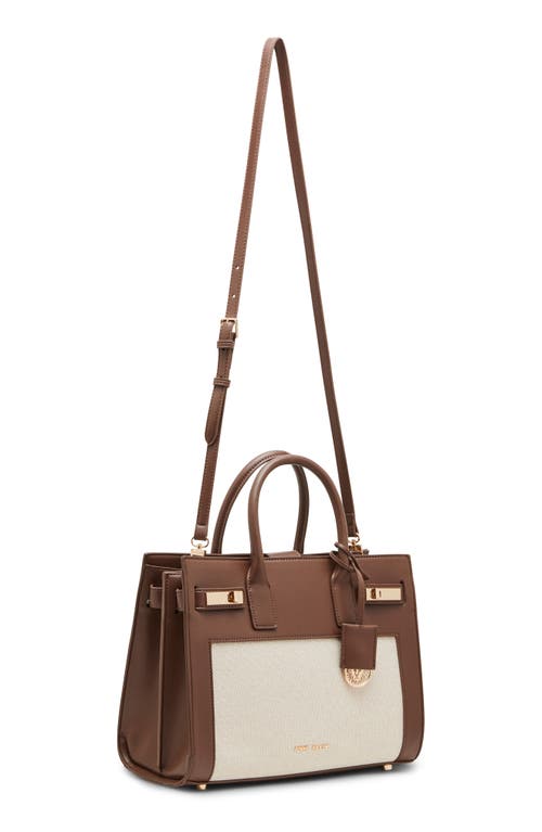 Shop Anne Klein Perforated Contrast Top Handle Tote Bag In Sepia
