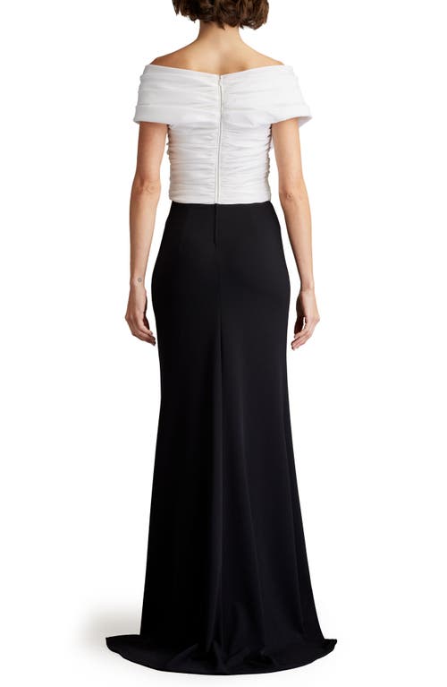 Tadashi Shoji Pleated Two-tone Off-shoulder Gown In Ivory/black
