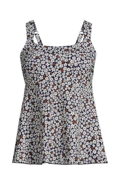 Lands' End Adjustable Scoop Neck Flutter Tankini Top In Deep Sea Navy Ditsy Floral