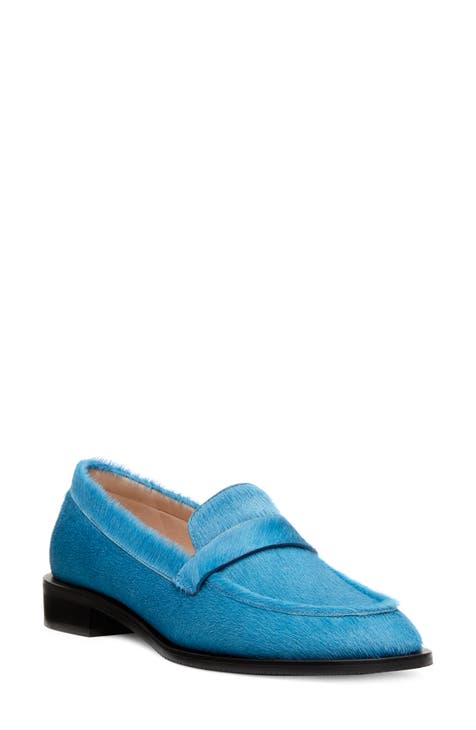 Buy the Tory Burch Leather Calfhair Penny Loafers Blue 6.5