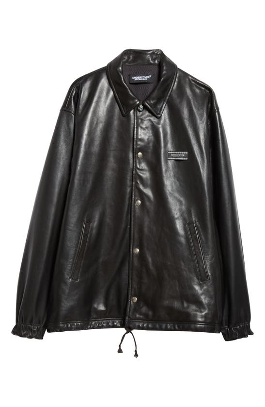 Shop Undercover Snap-up Leather Jacket In Black