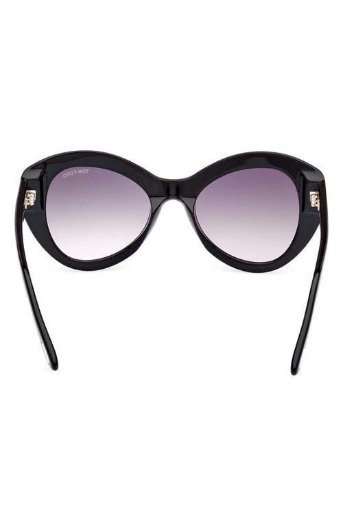 Tom Ford Guinivere 52mm Round Sunglasses In Shiny Black/gradient Smoke