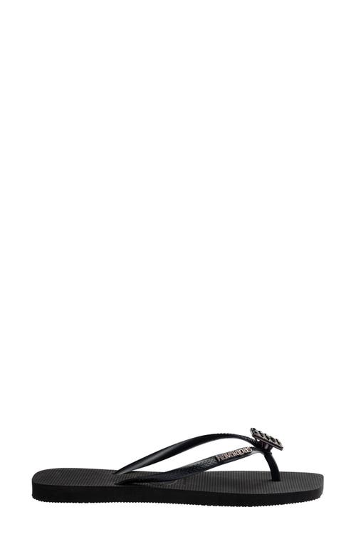 Havaianas Slim Crystal Charm Flip Flop In Black