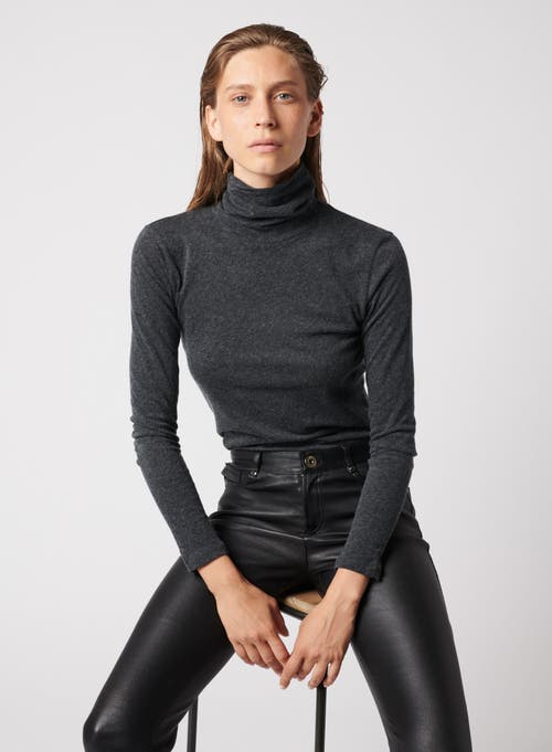 Shop Majestic Filatures Cotton Cashmere Long Sleeve Turtleneck In Anthracite Chine