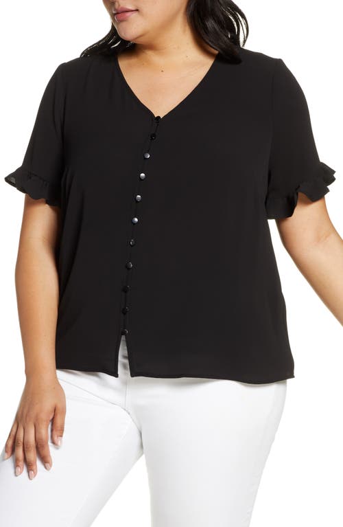 CeCe Ruffle Sleeve Top in Rich Black at Nordstrom, Size 1X