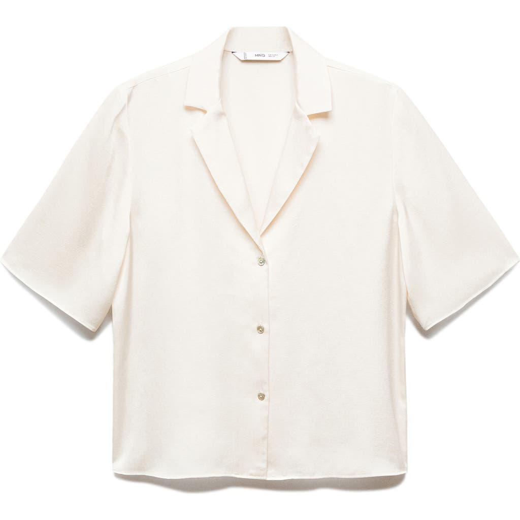 Mango Satin Camp Shirt In Ecru