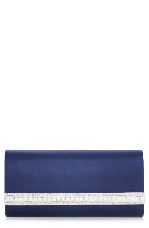 JUDITH LEIBER COUTURE Perry Crystal Bar Satin Clutch in Silver Navy at Nordstrom