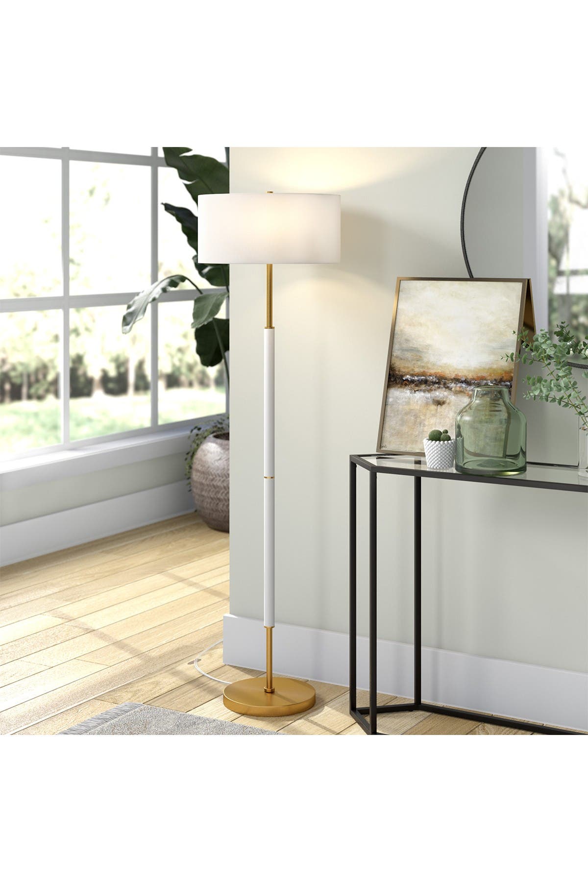 Addison And Lane Simone Matte White And Brass 2-bulb Floor Lamp In Gold5