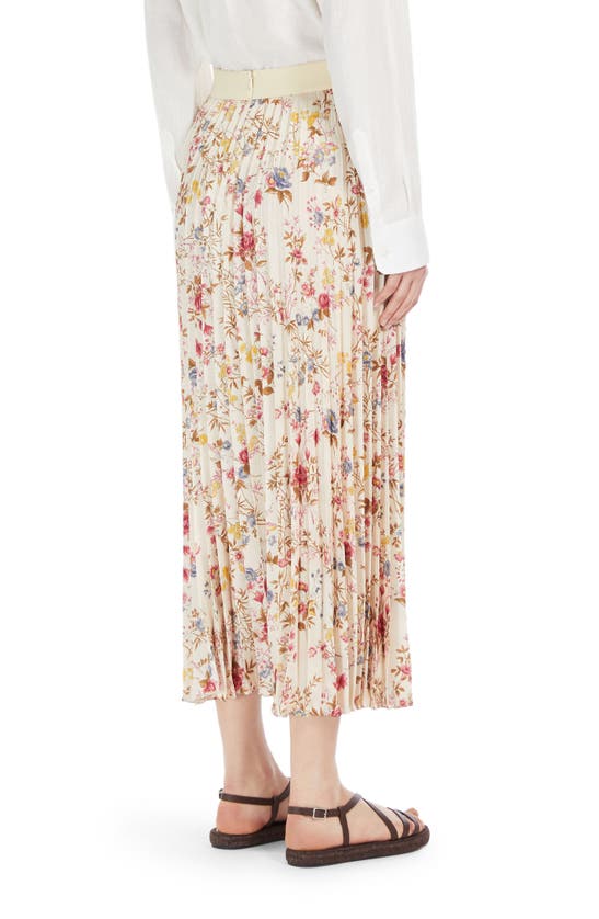 Shop Max Mara Palio Floral Pleated Maxi Skirt In Ivory