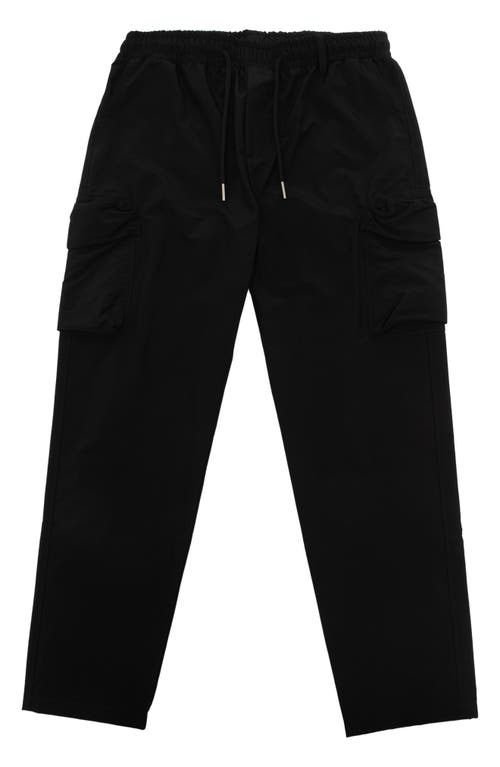 Elastic Waist Nylon Cargo Pants in Black