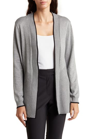 By Design Emery Open Front Cardigan In Light Heather Grey/black