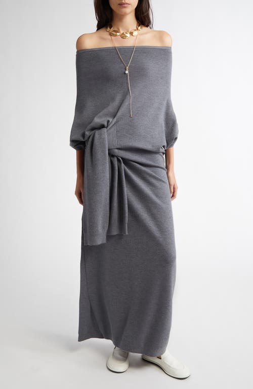 ZANKOV Anais Off the Shoulder Maxi Wool Sweater Dress in Melange Grey 