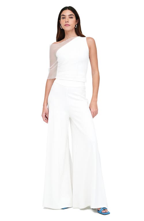 Marcella Zinnia Mixed Media Layered One-shoulder Top In Off White