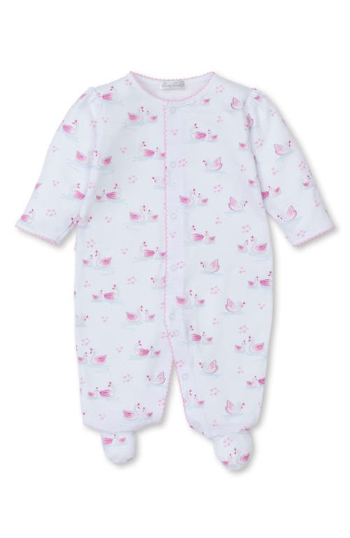 Kissy Kissy Swan Print Tulle Accent Pima Cotton Footie in White/Pink 