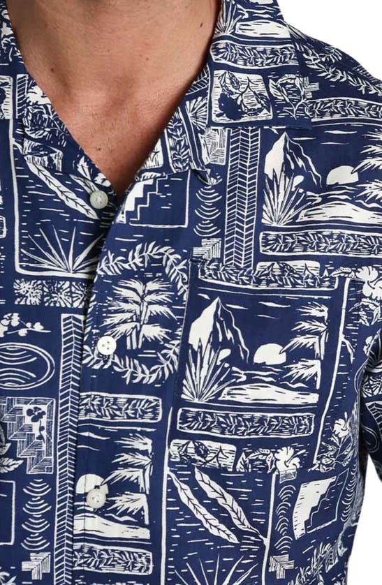Shop Jachs Island Print Button-up Camp Shirt In Ocean Blue