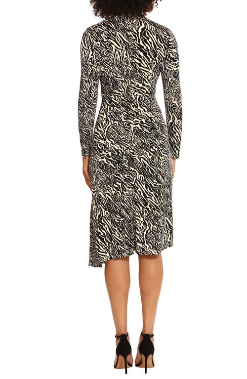 Shop Maggy London Asymmetric Mock Neck Long Sleeve Knit Dress In Charcoal/cream