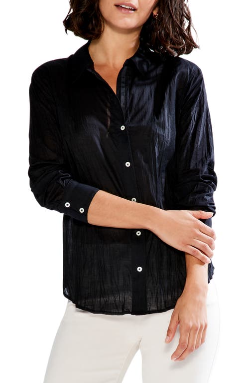 NIC+ZOE Crinkle Button-Up Cotton Shirt in Black Onyx