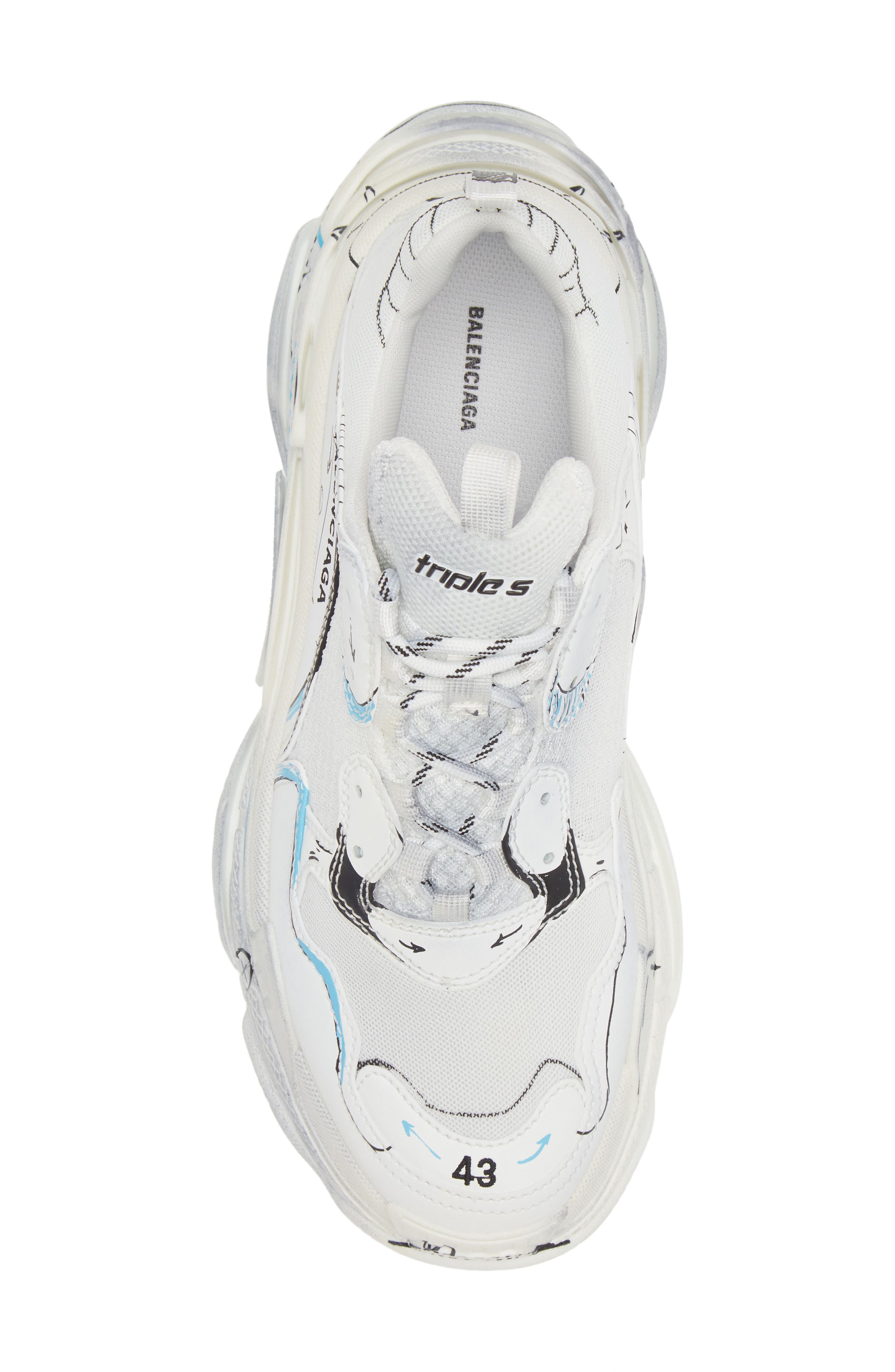Balenciaga Triple S Logotype Sneaker in White/Black/Blue | Smart 