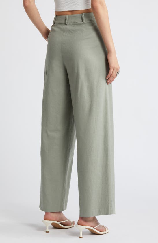 Shop Open Edit Wide Leg Linen Blend Pants In Green Halo