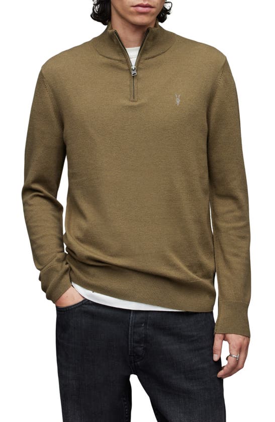 Allsaints Kilburn Wool Blend Half-zip Pullover In Olive Green Marl