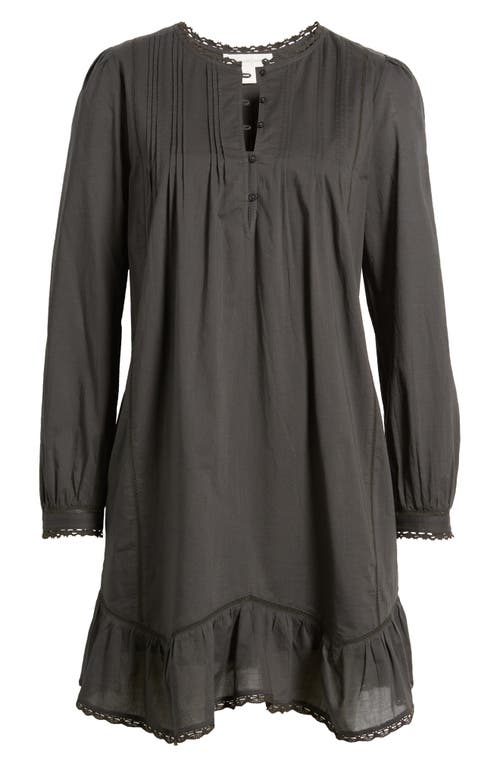 Shop Treasure & Bond Long Sleeve Cotton Voile Shift Dress In Black Coal