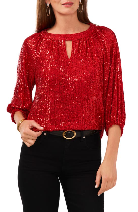 VINCE CAMUTO VINCE CAMUTO SEQUIN KEYHOLE NECK BLOUSE