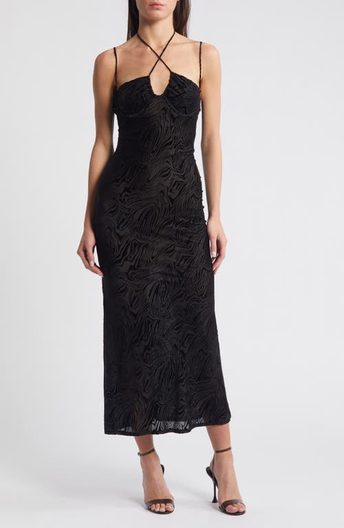 Rare London Burnout Mesh Maxi Dress Black at Nordstrom,