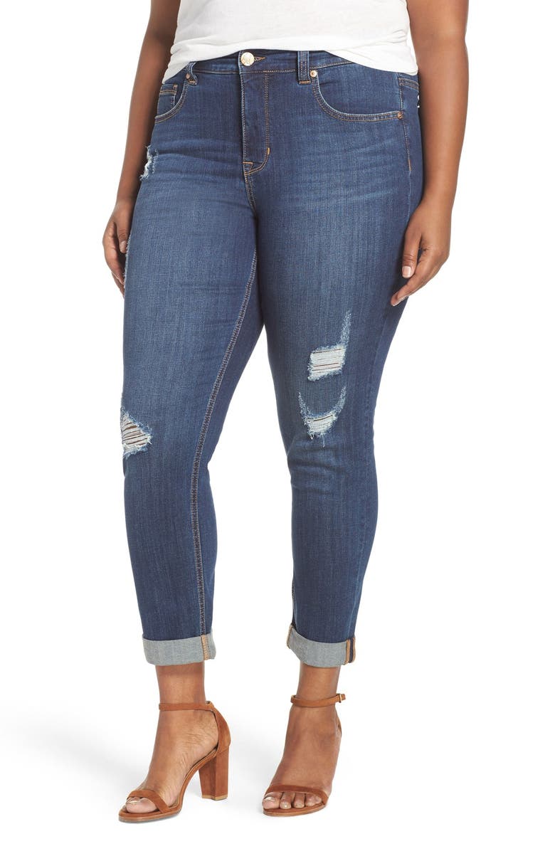 Melissa McCarthy Seven7 Destructed Roll Cuff Stretch Skinny Jeans ...