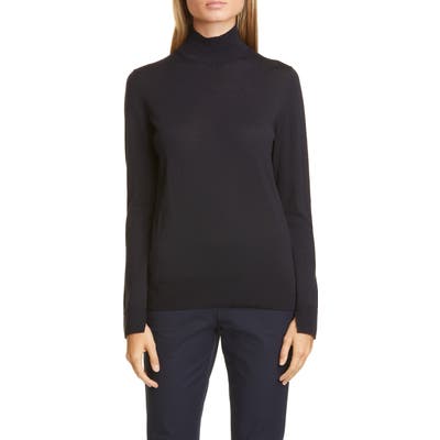 Lafayette 148 New York Split Detail Mock Neck Wool Sweater, Black