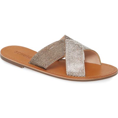 Schutz Amariles Crystal Embellished Slide Sandal, Brown