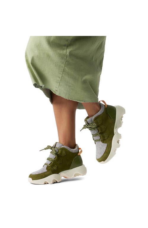 Sorel Kinetic Impact Caribou Plus Waterproof Sneaker Bootie In Utility Green/light Aloe