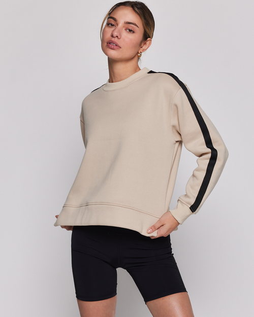 Shop Rebody Active Sideline Fleece Sweatshirt In Sand/black