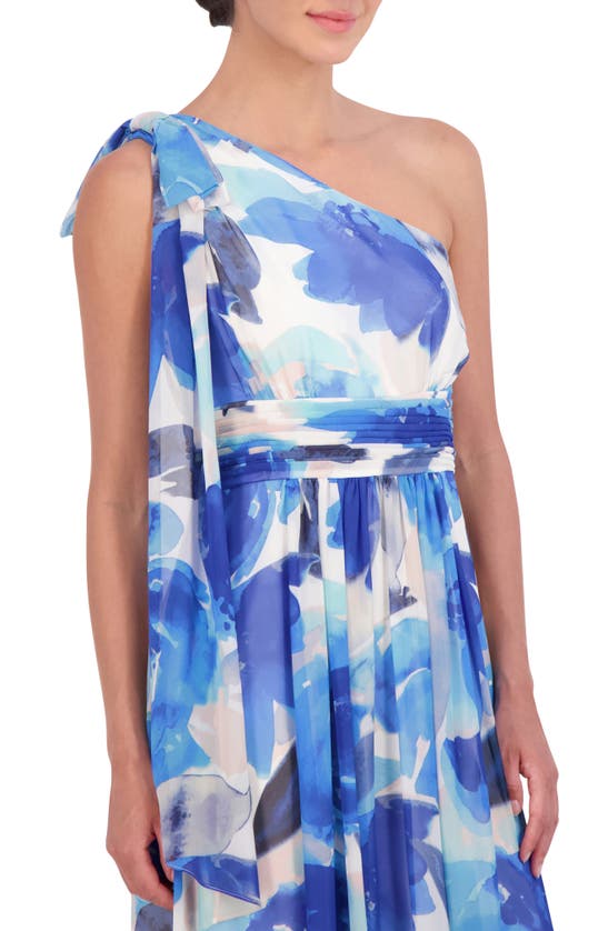 Shop Eliza J Floral One-shoulder Gown In Blue