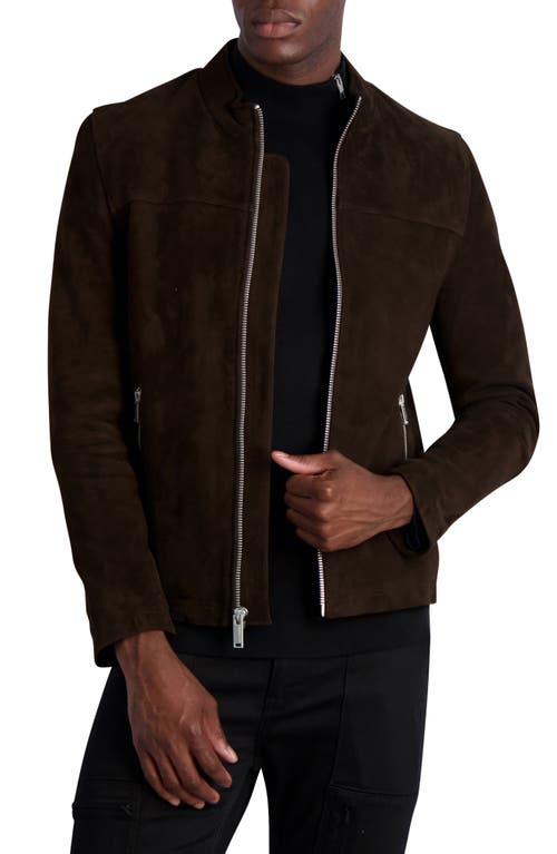Karl Lagerfeld Paris Suede Moto Jacket in Brown