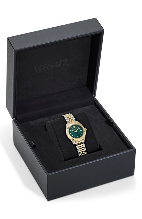 Shop Versace Petite Greca Time Bracelet Watch, 30mm In Ip Two Tone Green