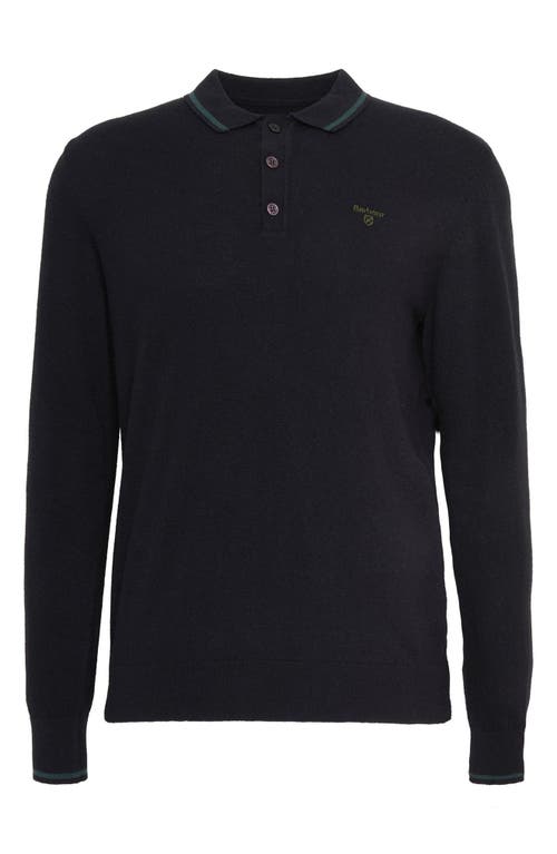 Shop Barbour Nocton Cotton & Wool Long Sleeve Polo In Black