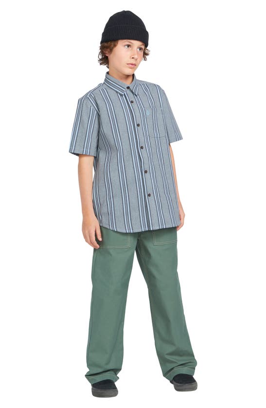 Shop Volcom Kids' Newbar Stripe Short Sleeve Button-up Shirt In Celestial Blue