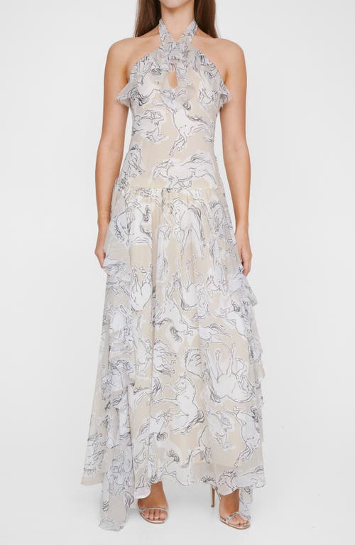 Shop Nasty Gal Stallion Print Ruffle Halter Maxi Dress In Beige