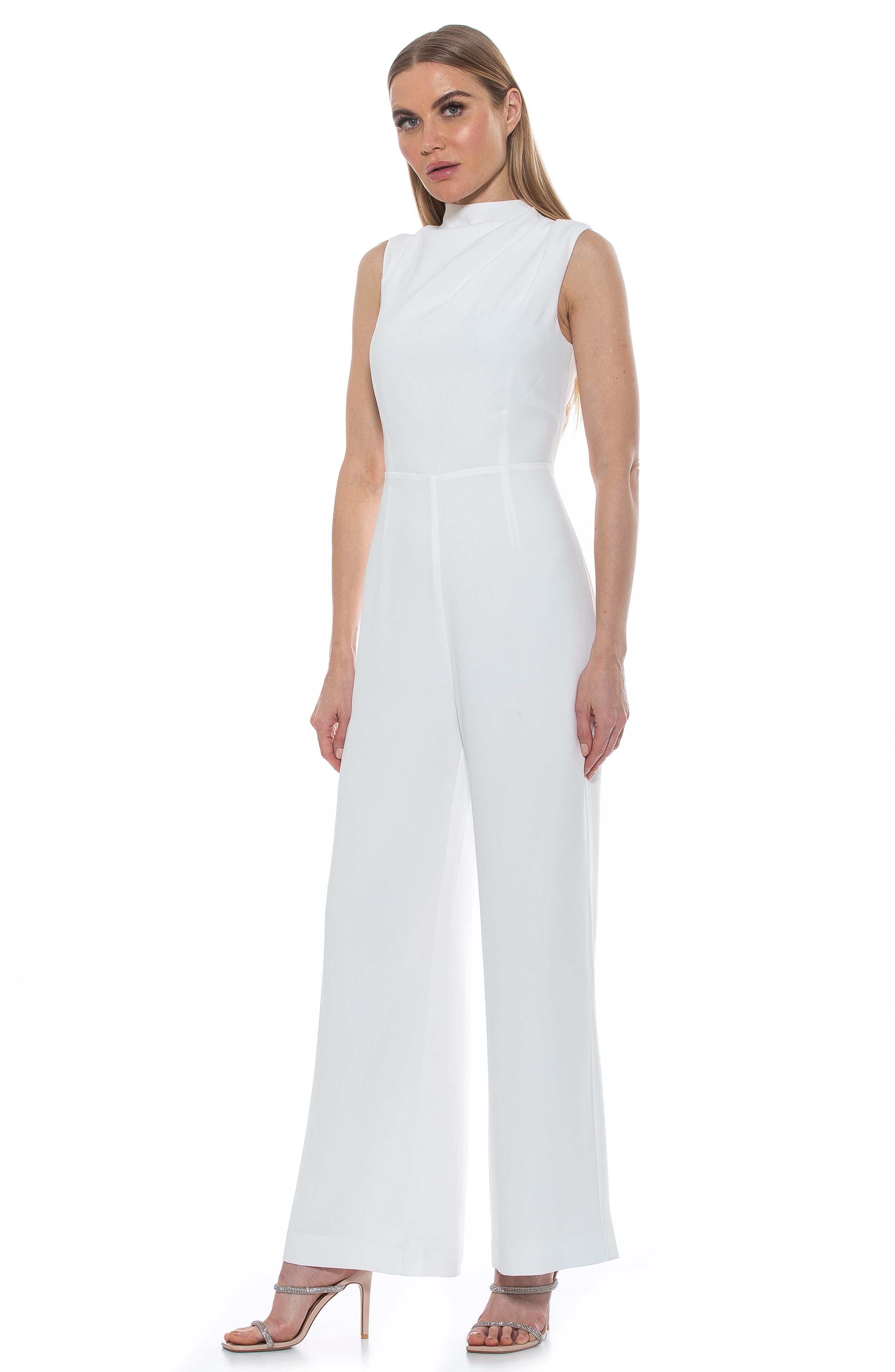 high neck jumpsuit white