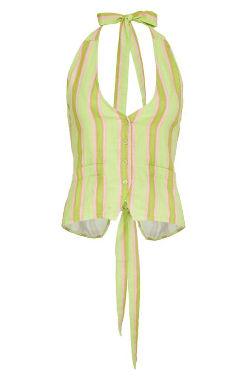 Shop Nasty Gal Stripe Button Front Halter Top In Green