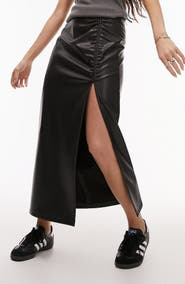 Topshop green leather clearance skirt